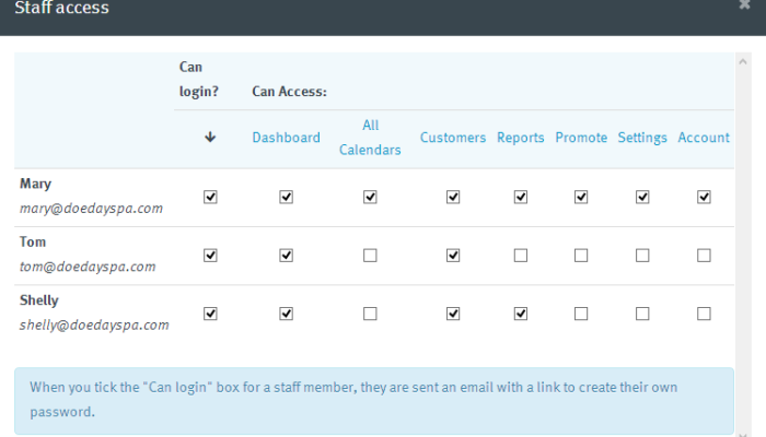 Set access permissions for your staff